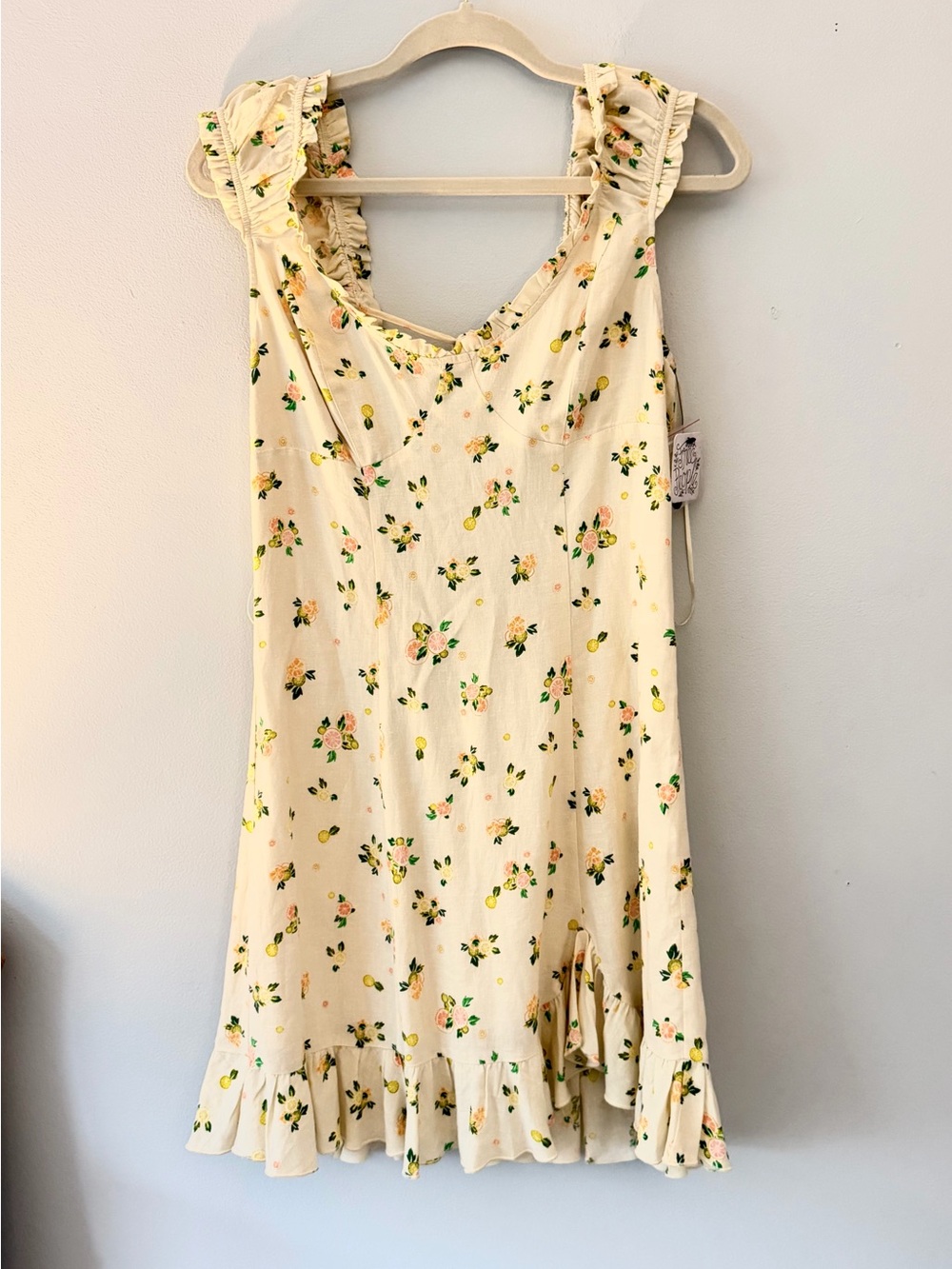 Free People Cream Floral Ruffle mini Dress